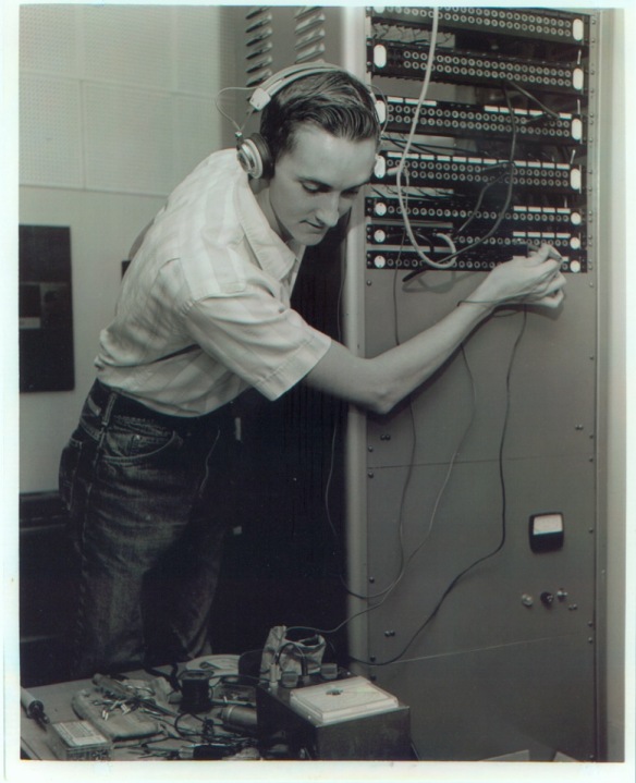 A.11.a KUCR founding chief engineer Bill Farmer testing equipment prior to stations October 2, 1966 sign-on, unknown Press-Enterprise photographer front_RESIZED